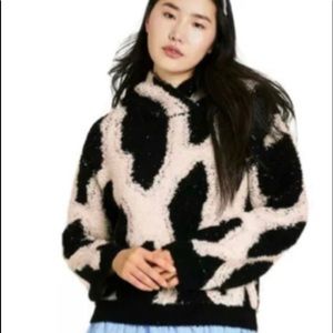 Sandy Liang x Target Black/Cream Women's Leopard Print Sherpa Hooded Swe…
